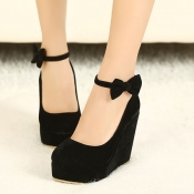 Fashion Round Closed Toe Super High Wedges Black S