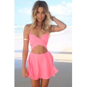 Cheap Sexy V Neck Spaghetti Strap Sleeveless Pink 