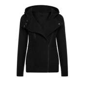 Fashion Long Sleeves Zipper Design Black Cotton Bl