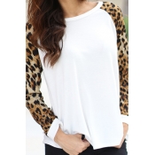 Simple O Neck Long Sleeves Patchwork White Cotton 