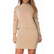 Stylish O Neck Long Sleeves Shoulder Hollow-out Kh
