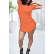 Cheap Fashion O Neck Short Sleeves Orange Cotton B