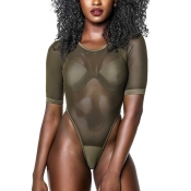Sexy Round Neck Hollow-out Army Green Polyester On