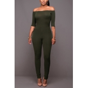 Contracted Style Strapless Half Sleeves Green Qmil