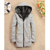 Winter Hooded Long Sleeves Zipper Design Dark Grey