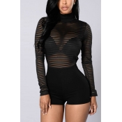 Sexy Round Neck Long Sleeves Backless Black Cotton