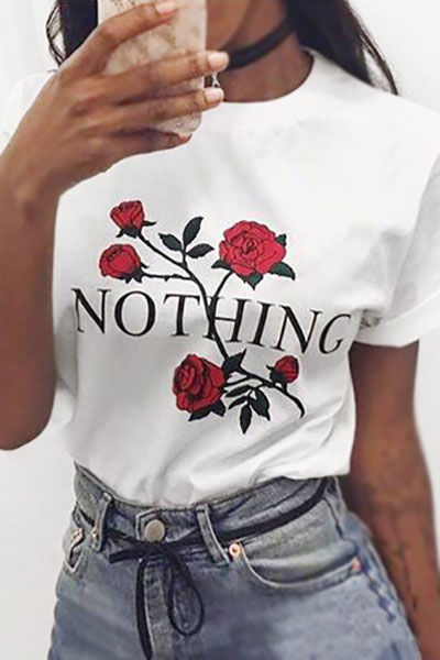Pullovers Cotton O Neck Short Sleeve Floral T-shirt