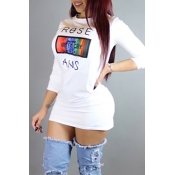 Casual Round Neck Three Quarter Sleeves Printed Pa