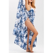 Stylish Printed Blue Polyester Cover-Ups