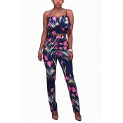 Stylish Rose Printed Blue Healthy Fabric Two-piece