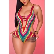 Sexy Printed Hollow-out Polyester One-piece Swimwe