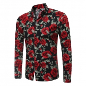 LovelyTrendy Long Sleeves Rose Printed Black Cotto