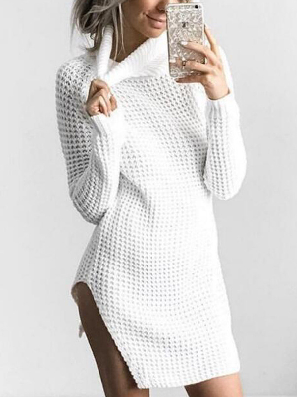 Euramerican Turtleneck Long Sleeves White Knitting Sweaters