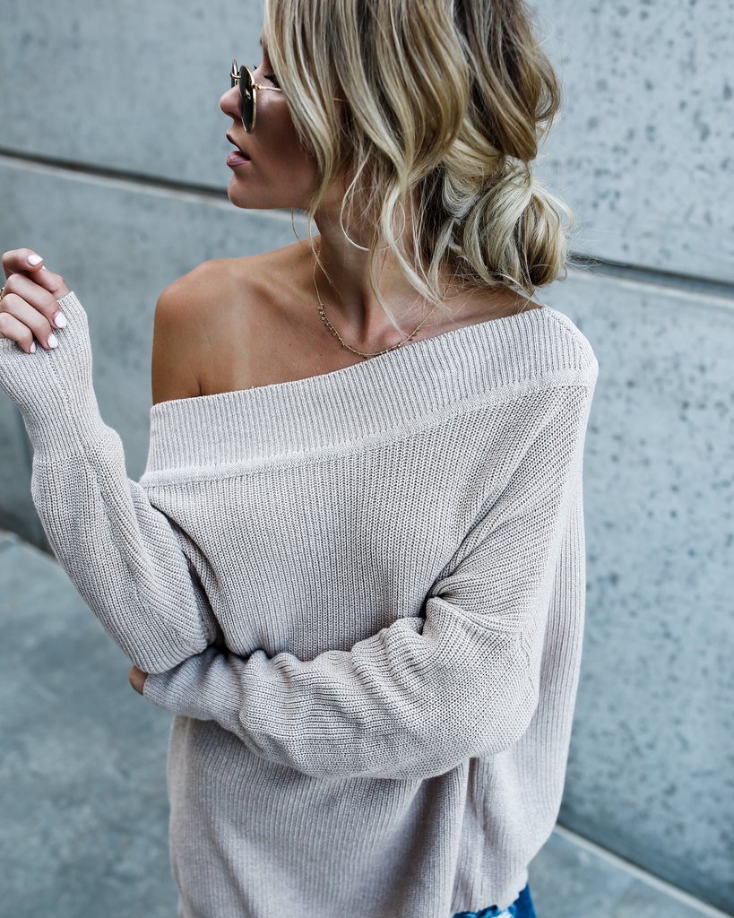 Lovely Casual Dew Shouder Grey Knitting Sweaters