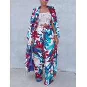 Stylish Floral Print Polyester Two-piece Pants Set