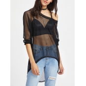 Sexy Long Sleeves See-Through Asymmetrical Black C