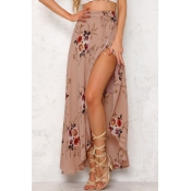 Trendy High Waist Printed Asymmetrical Pink Polyes
