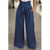 Lovely Stylish High Waist Light Blue Cotton Pants(