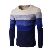 Euramerican Round Neck Patchwork Blue Acrylic Swea