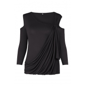 Sexy Dew Shoulder Long Sleeves Hollow-out Black Co