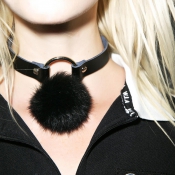Stylish Fur Design Black PU Choker