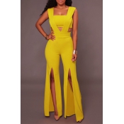 Sexy Hollow-out Yellow Cotton One-piece Jumpsuits