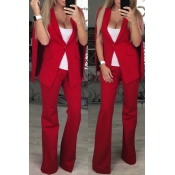 Stylish V Neck Long Sleeves Red Cotton Two-piece P