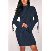 Euramerican Striped Lace-up Navy Blue Polyester Sh