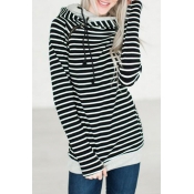 Leisure Long Sleeves Striped Black Polyester Pullo