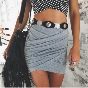 Leisure Asymmetrical Grey Cotton Blend Mini Skirts