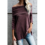 Off The Shoulder Solid Casual T-shirt