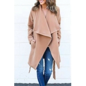 Trendy Turndown Collar Lace-up Light Tan Wool Coat