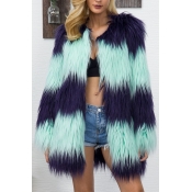 Euramerican Long Sleeves Patchwork Green Faux Fur 