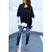 Casual Half Sleeves Asymmetrical Black Cotton Shir