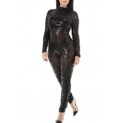 Sexy Printed See-Through Black Polyester One-piece