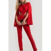 Sexy Round Neck Hollow-out Red Polyester One-piece