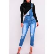 Trendy Gallus Sleeveless Broken Holes Baby Blue De