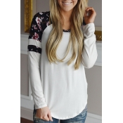 Lovely Euramerican Round Neck Printed Patchwork Wh