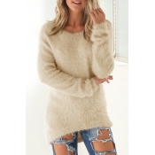 Lovely Fashionable Round Neck Long Sleeves Apricot
