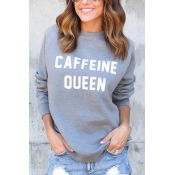 Lovely Casual Round Neck Letters Printed Grey Blen