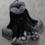Euramerican Hooded Collar Fur Design Black Faux Fu