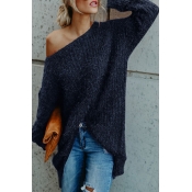 Lovely Stylish Round Neck Long Sleeves Blue Velvet