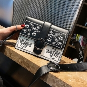 Fashion Embroidered Design Black PU Crossbody Bag