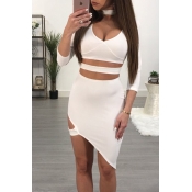 Sexy Turtleneck Hollow-out White Polyester Mini Dr