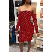 Sexy Bateau Neck Hot Silver Decorative Wine Red Ve