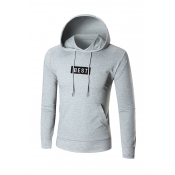 Leisure Hooded collar Letters Printed Grey Cotton 