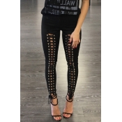 Fashion High Elastic Waist Lace-up Black Polyester