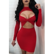 Lovely Sexy Mandarin Collar Hollow-out Red Polyest