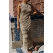 Lovely Casual Round Neck Hollow-out Khaki Knitting