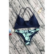 Lovely Sexy Printed Navy Blue Polyester Two-piece 